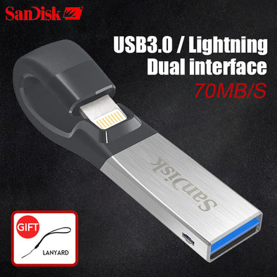 SanDisk USB Flash Drive iXPand U Disk OTG Lightning Connector USB3.0 Stick 16GB 32GB 64GB 128GB MFi For iPhone & iPad SDIX30N