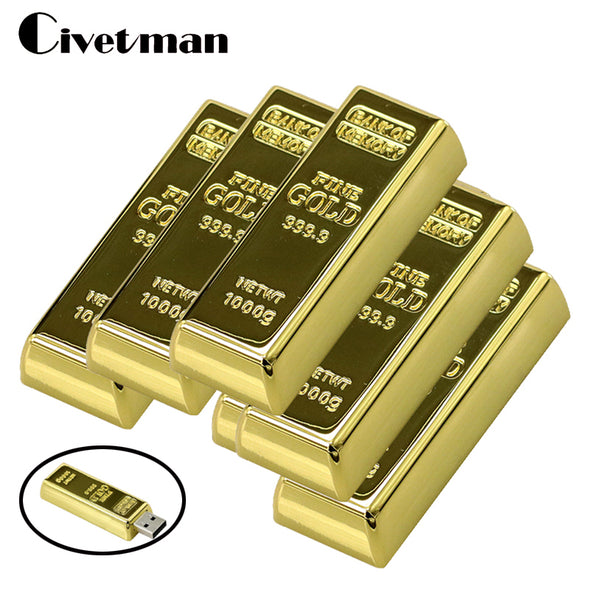 USB Flash Drive Latest Desgin Bullion Gold Bar USB 2.0 Flash Memory Drive Stick U Disk 8GB 16GB 32GB 64GB 128GB Pendrive