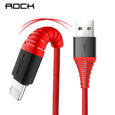 ROCK Hi-Tensile For iPhone Lighting USB Cable 2A Fast Charging Data Braid Cable 200CM 120CM For Apple iPhone 5S 5 7 6 iPad IOS